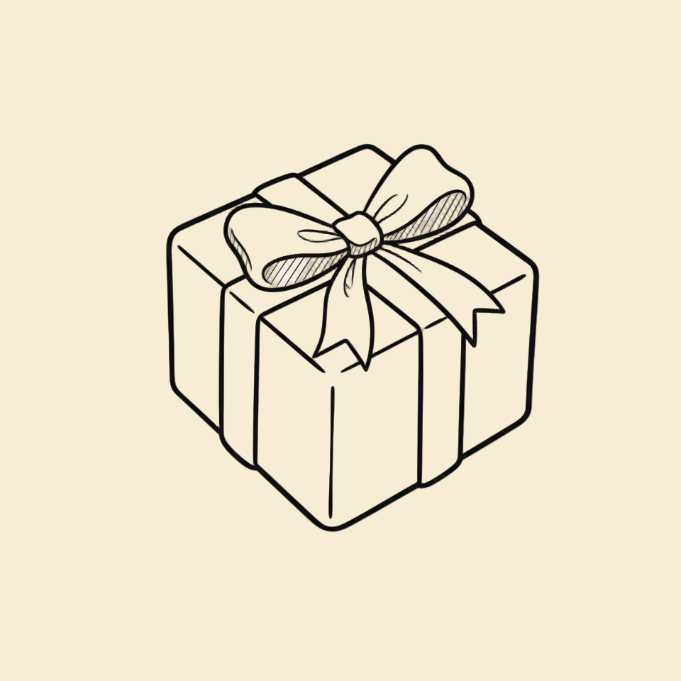 Ikona darilne škatle z veliko pentljo, ki simbolizira osebno pismo, kot najlepše, darilo za otroka.